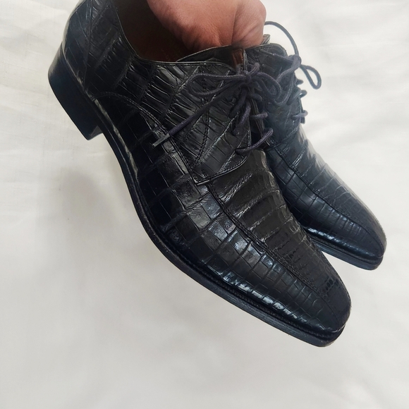 Calzoleria Toscana $1,395 Eduardo Genuine Crocodile Shoes Black SZ 44 Italy Made - Picture 5 of 16